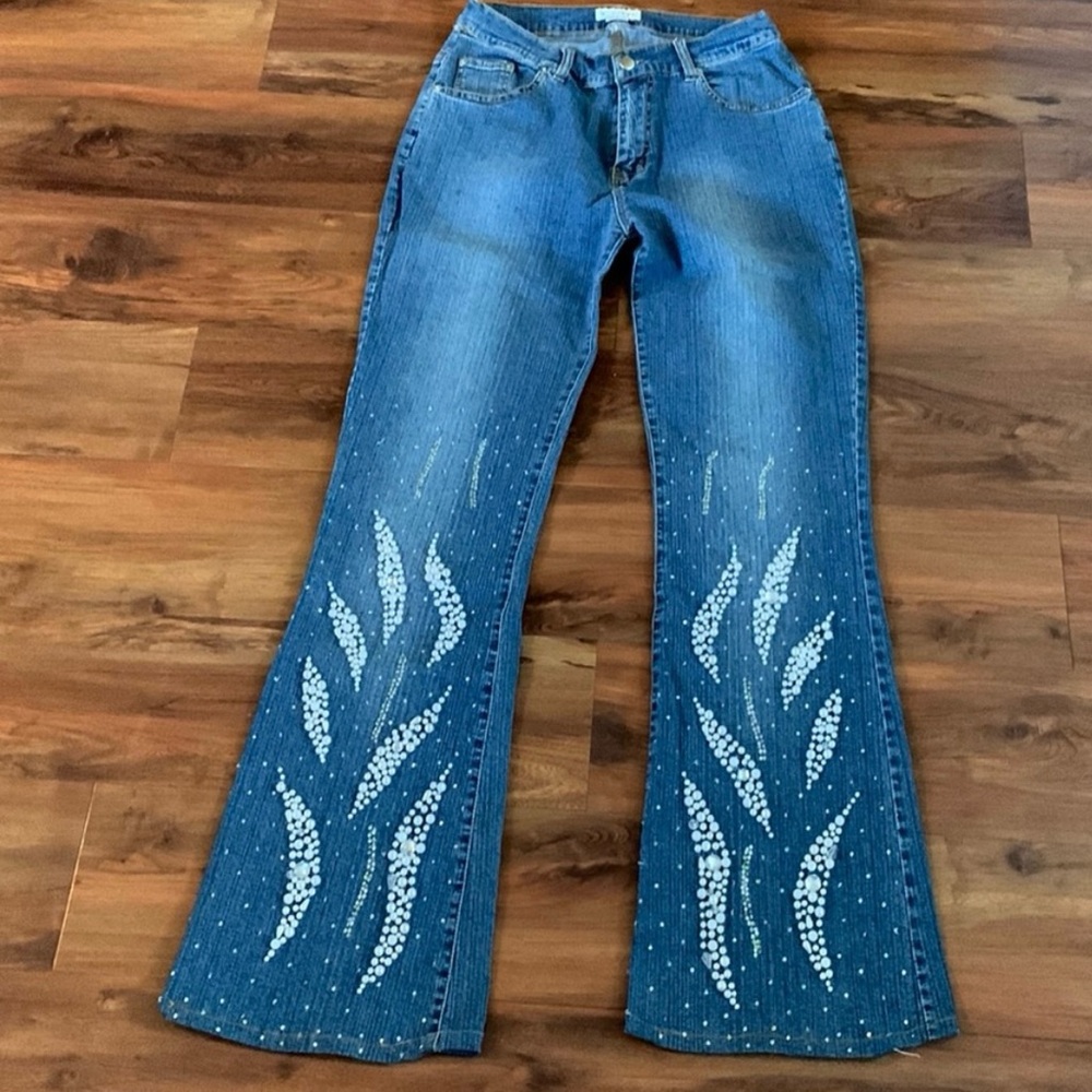 Women's Blue Embellished Jeans